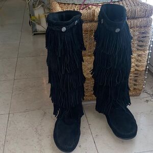 Minnetonka Black Fringe Boots